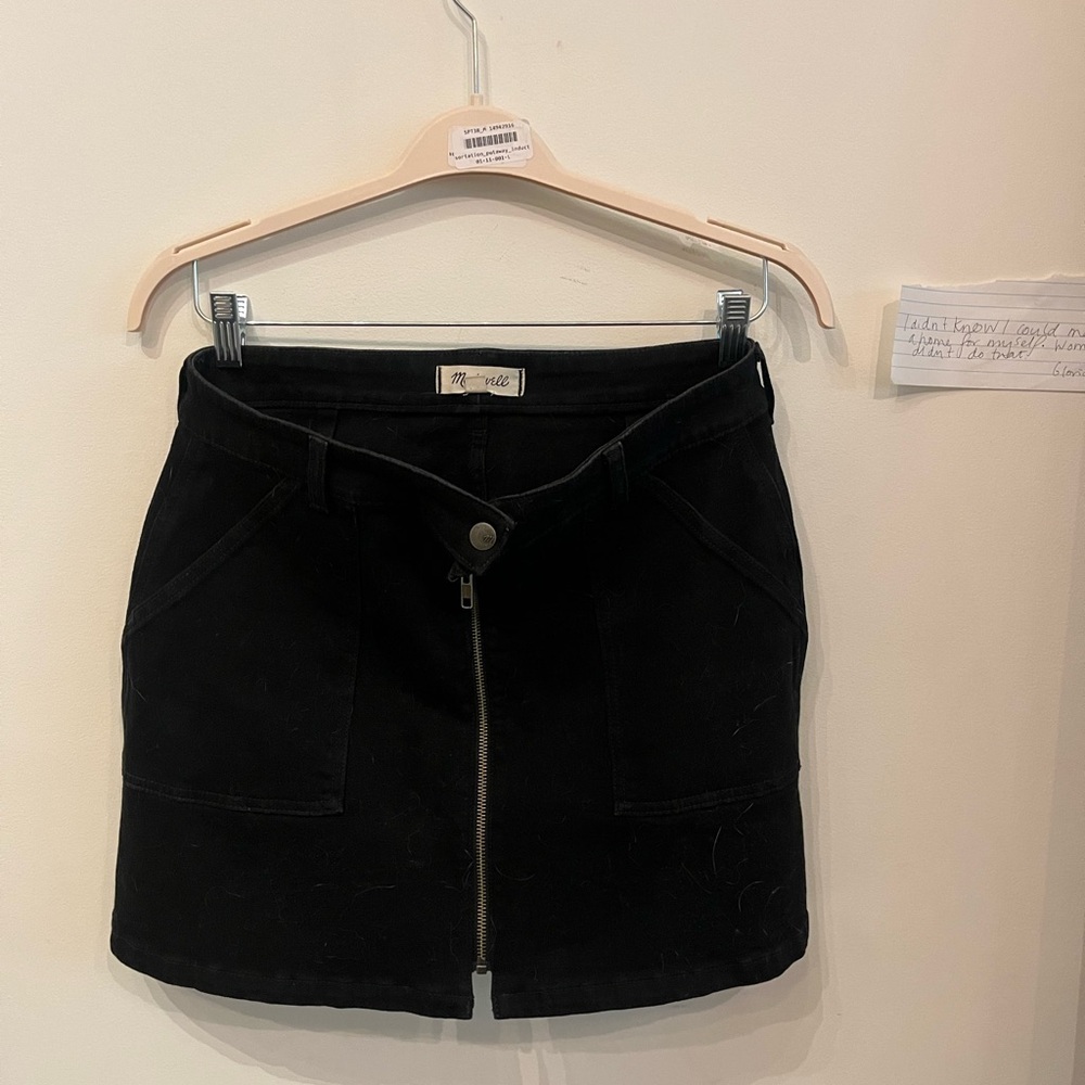 black zip up denim mini from madewell
